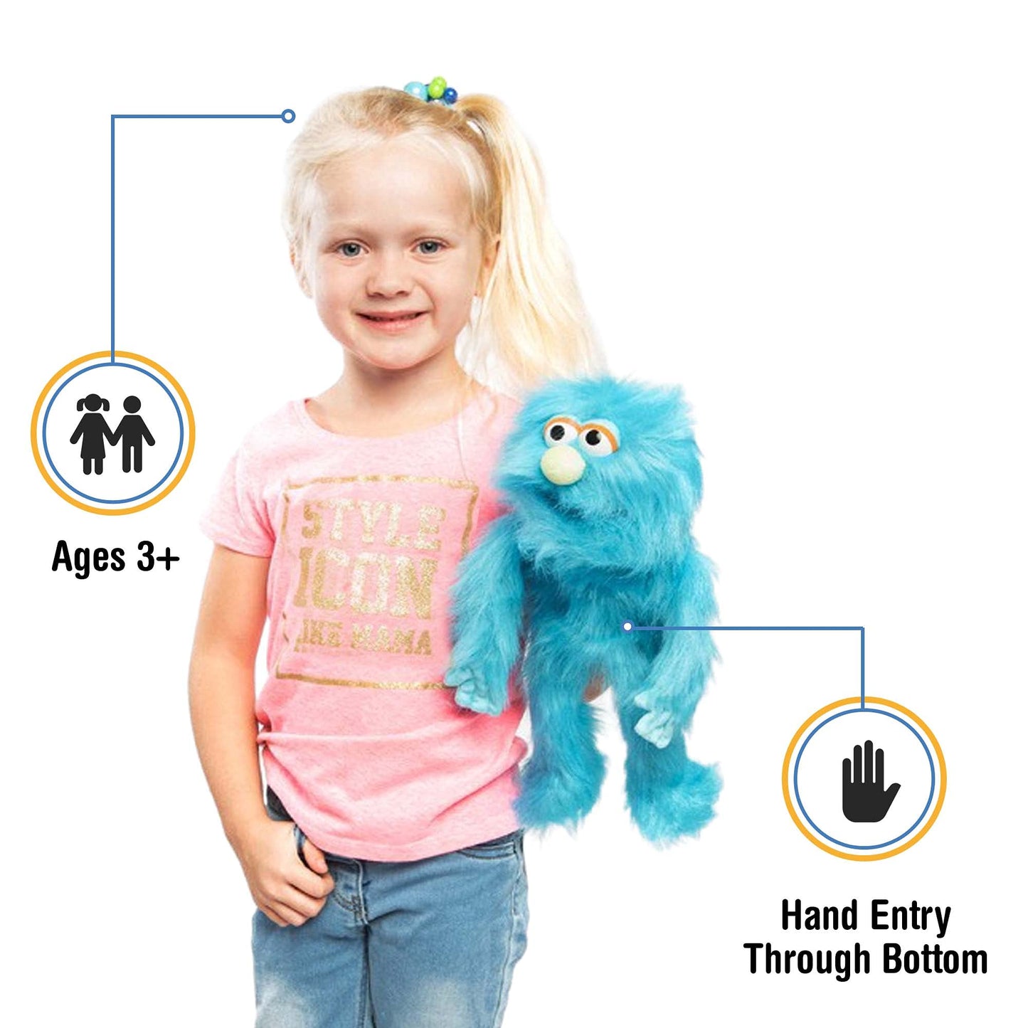 Silly Puppets 14" Blue Monster Hand Puppet – Movable Mouth & Arms