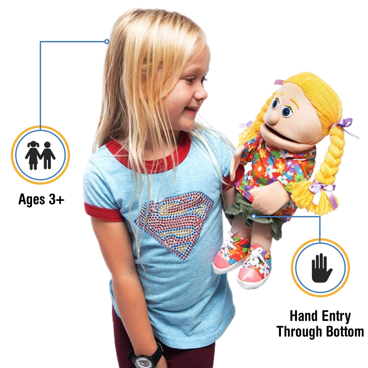 Silly Puppets 14-inch Cindy Peach Girl Hand Puppet | Imaginative Pretend Play
