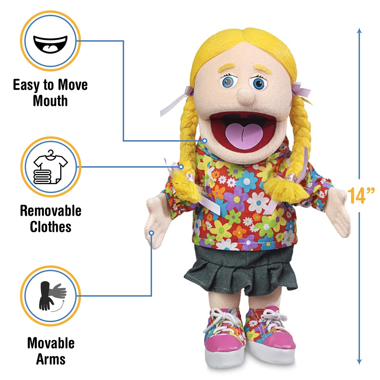 Silly Puppets 14-inch Cindy Peach Girl Hand Puppet | Imaginative Pretend Play