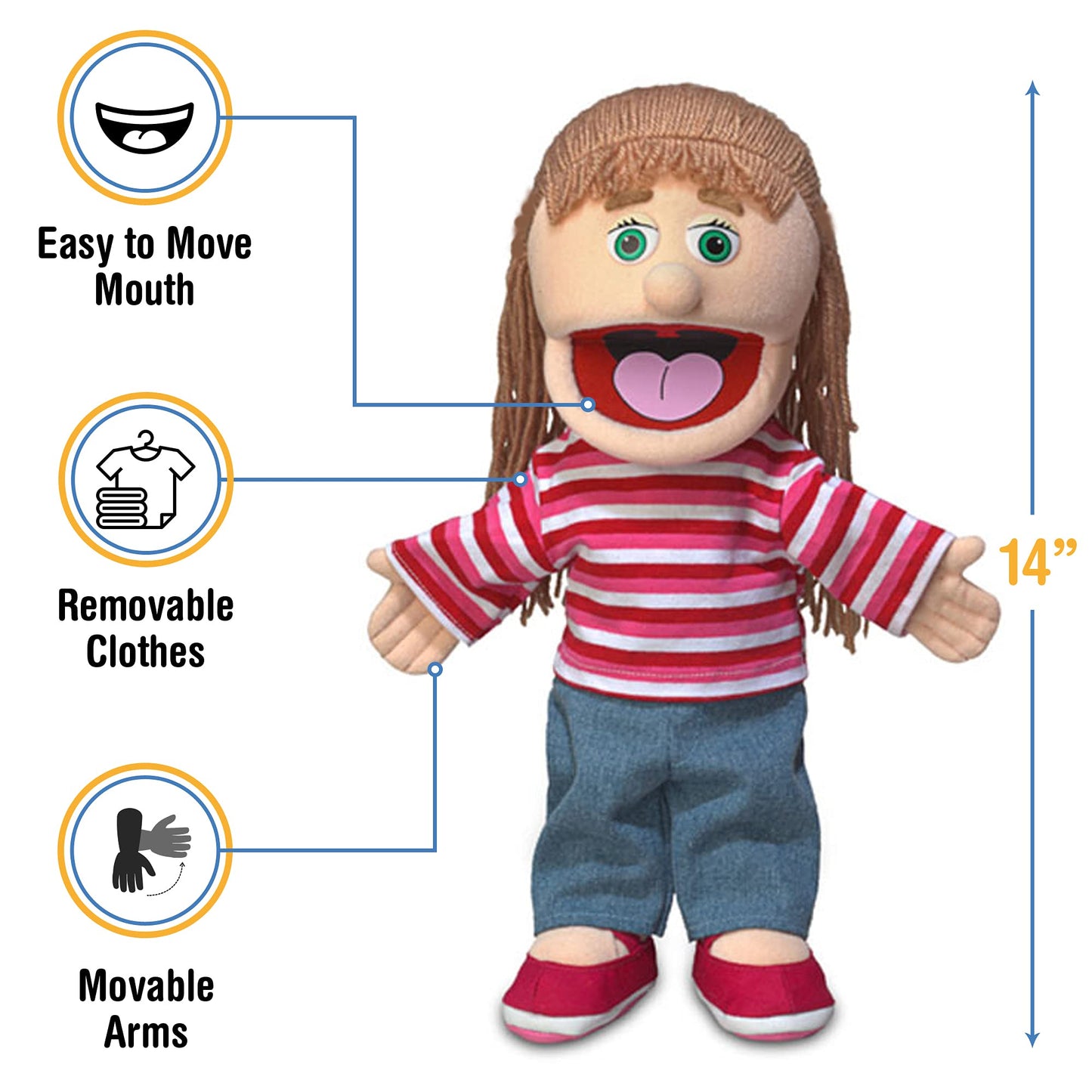 Silly Puppets Emily 14-Inch Peach Girl Hand Puppet - Moving Mouth Puppet for Creative Play