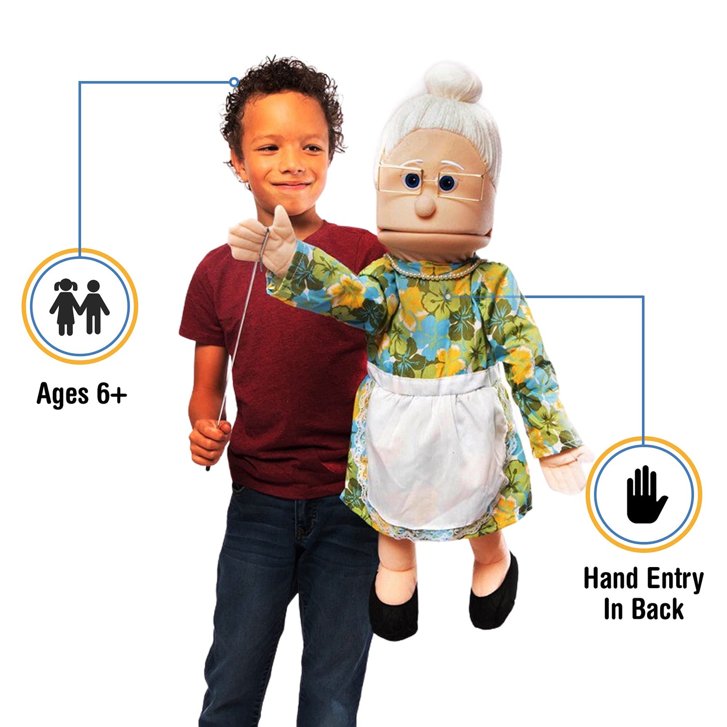 Silly Puppets 25-Inch Granny Puppet – Peach Grandmother Full-Body Ventriloquist Doll
