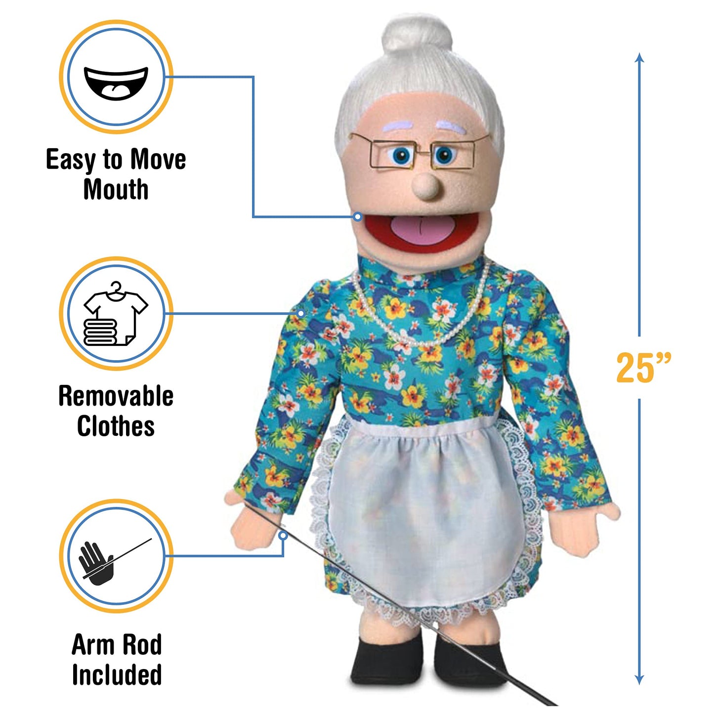 Silly Puppets 25-Inch Granny Puppet – Peach Grandmother Full-Body Ventriloquist Doll
