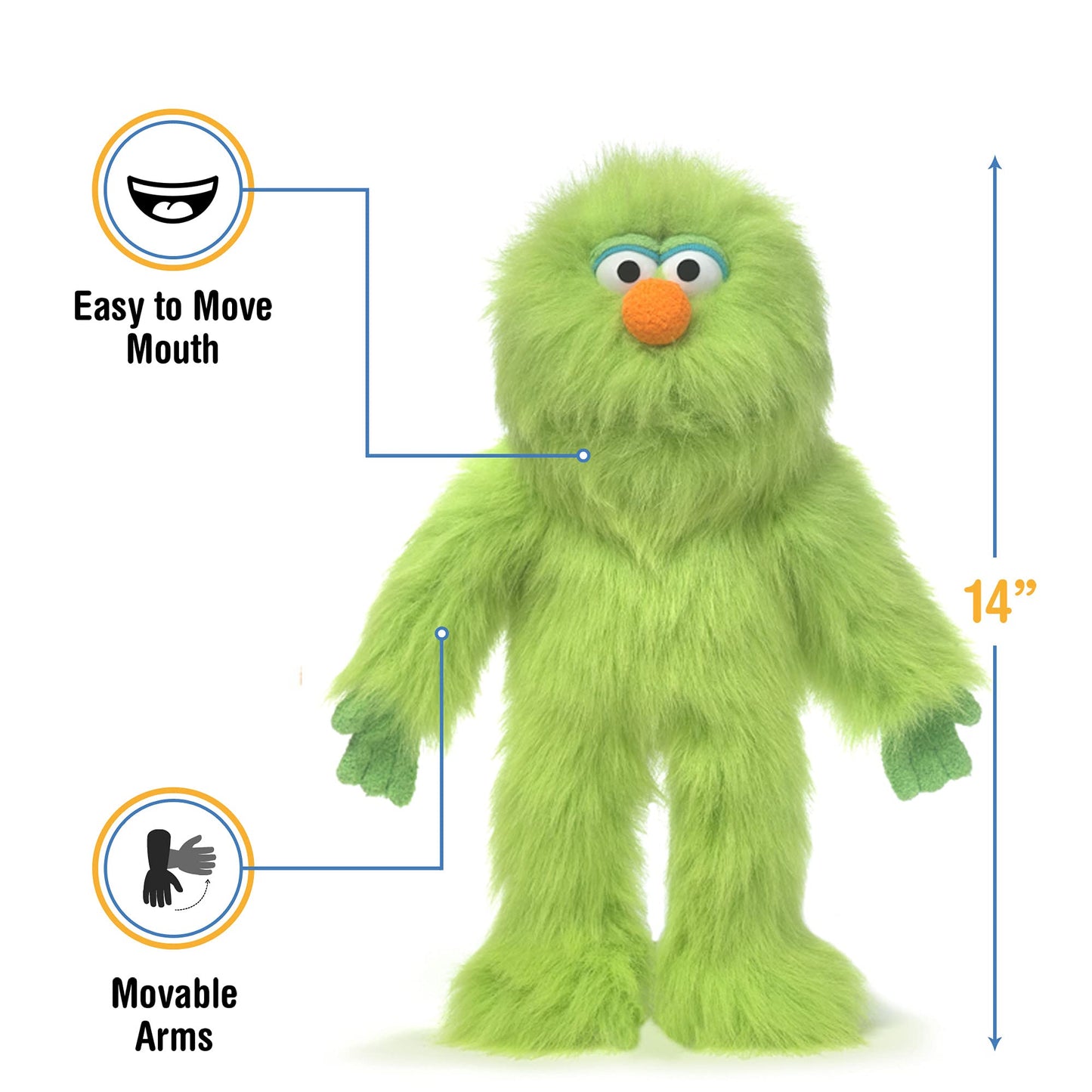 Silly Puppets 14-inch Green Monster Hand Puppet - Interactive Plush Toy