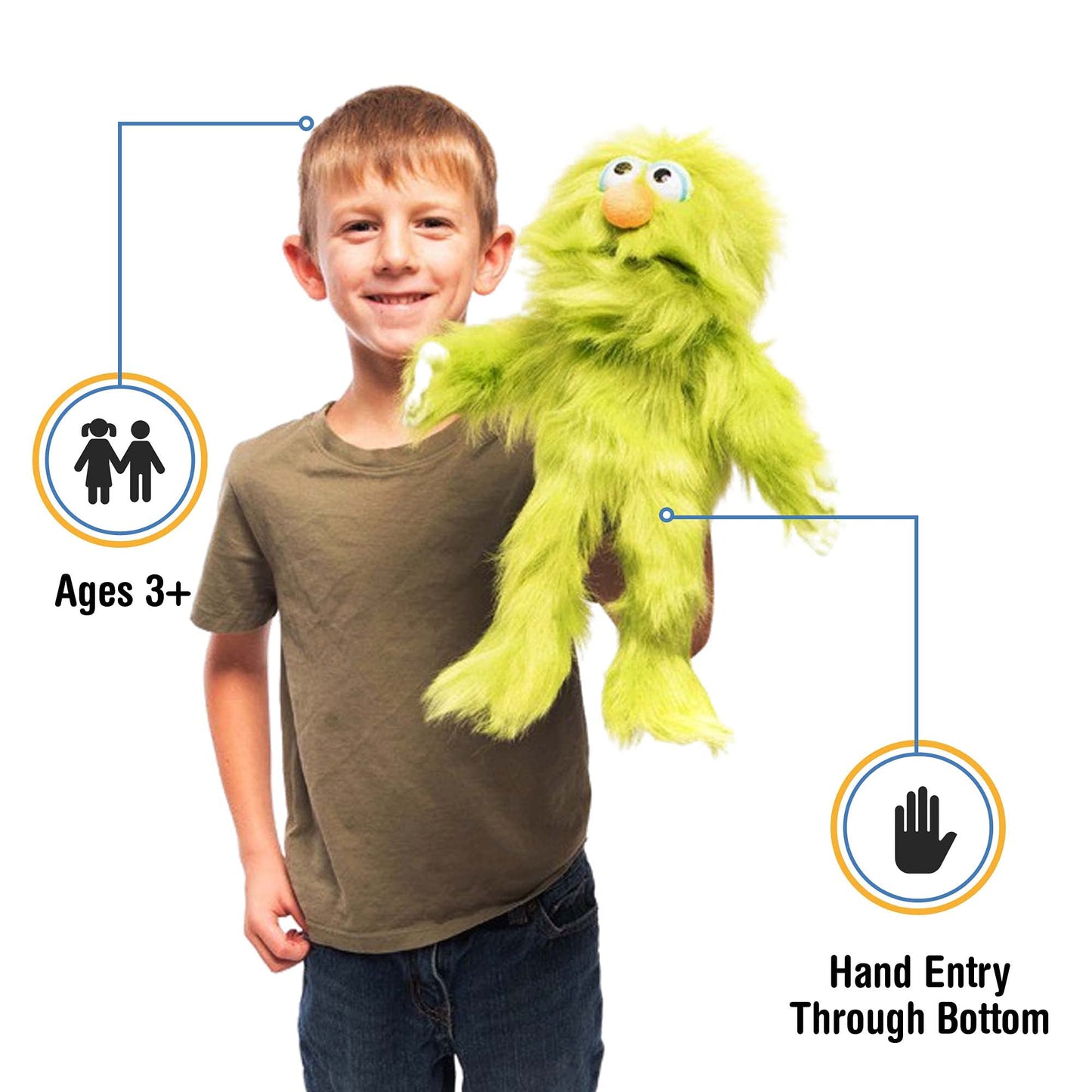 Silly Puppets 14-inch Green Monster Hand Puppet - Interactive Plush Toy