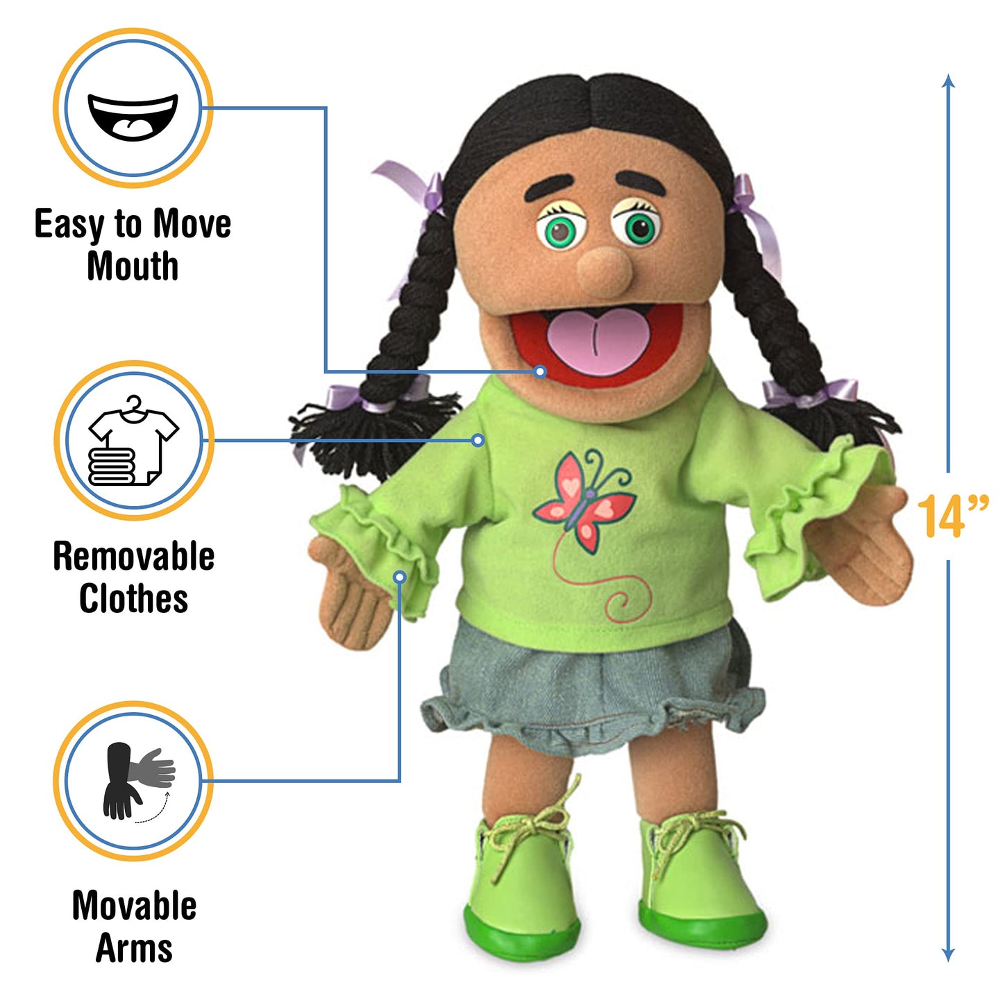 Silly Puppets Jasmine 14-Inch Hispanic Girl Hand Puppet | Pretend Play Toy
