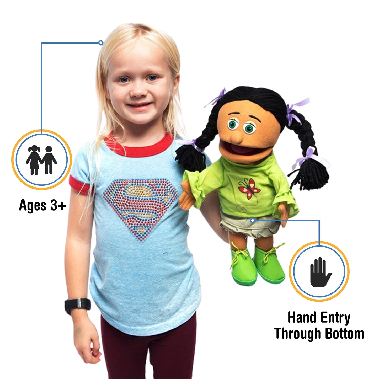 Silly Puppets Jasmine 14-Inch Hispanic Girl Hand Puppet | Pretend Play Toy