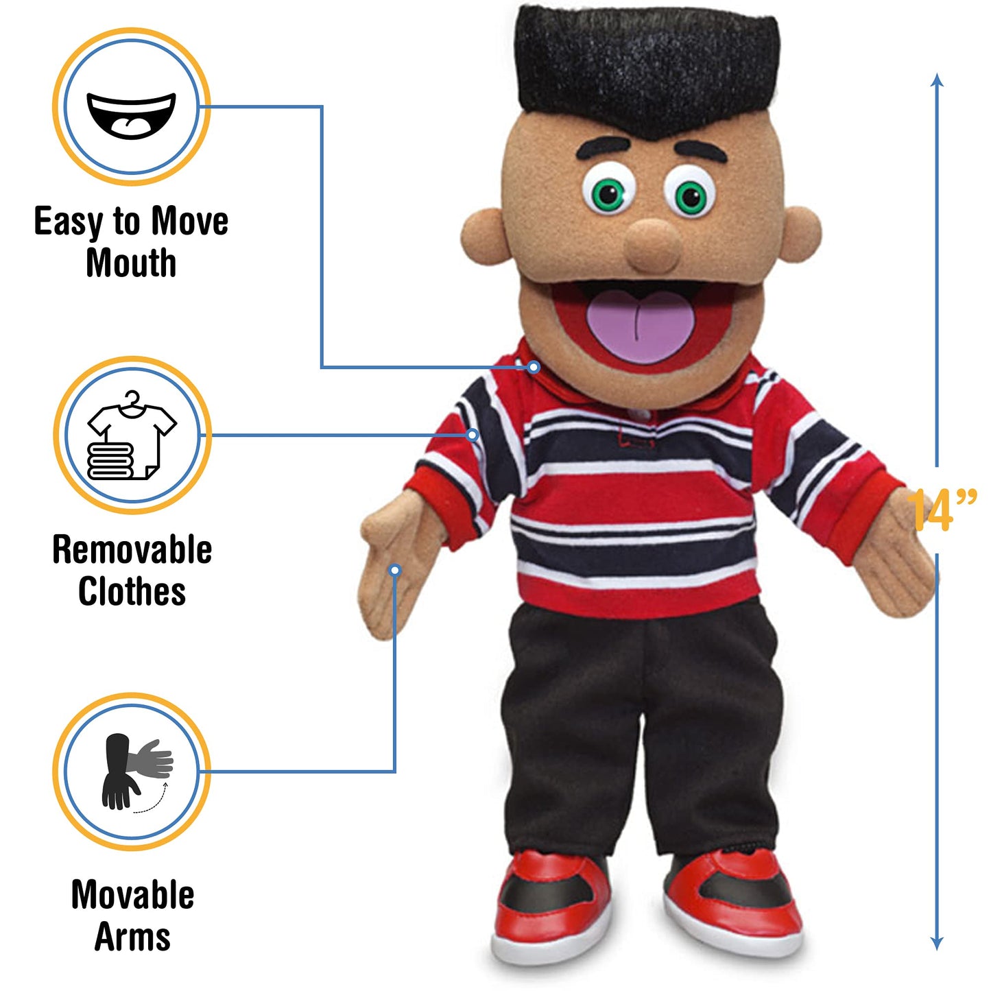 Silly Puppets Jose 14-Inch Hand Puppet – Expressive Mouth, Easy Hand Entry, Detachable Clothes