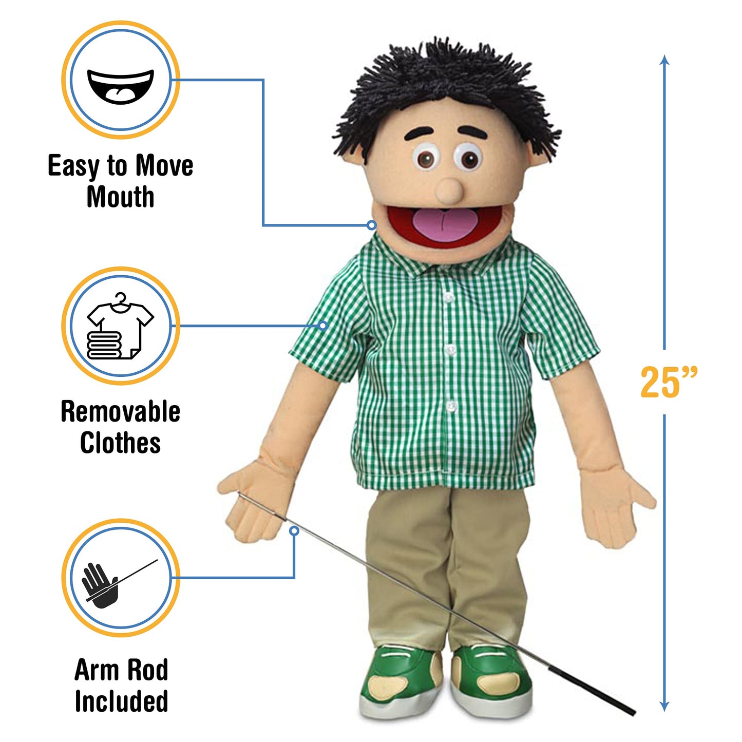 Silly Puppets Kenny Peach Boy 25-inch Full-Body Ventriloquist Puppet | Easy Mouth Movement