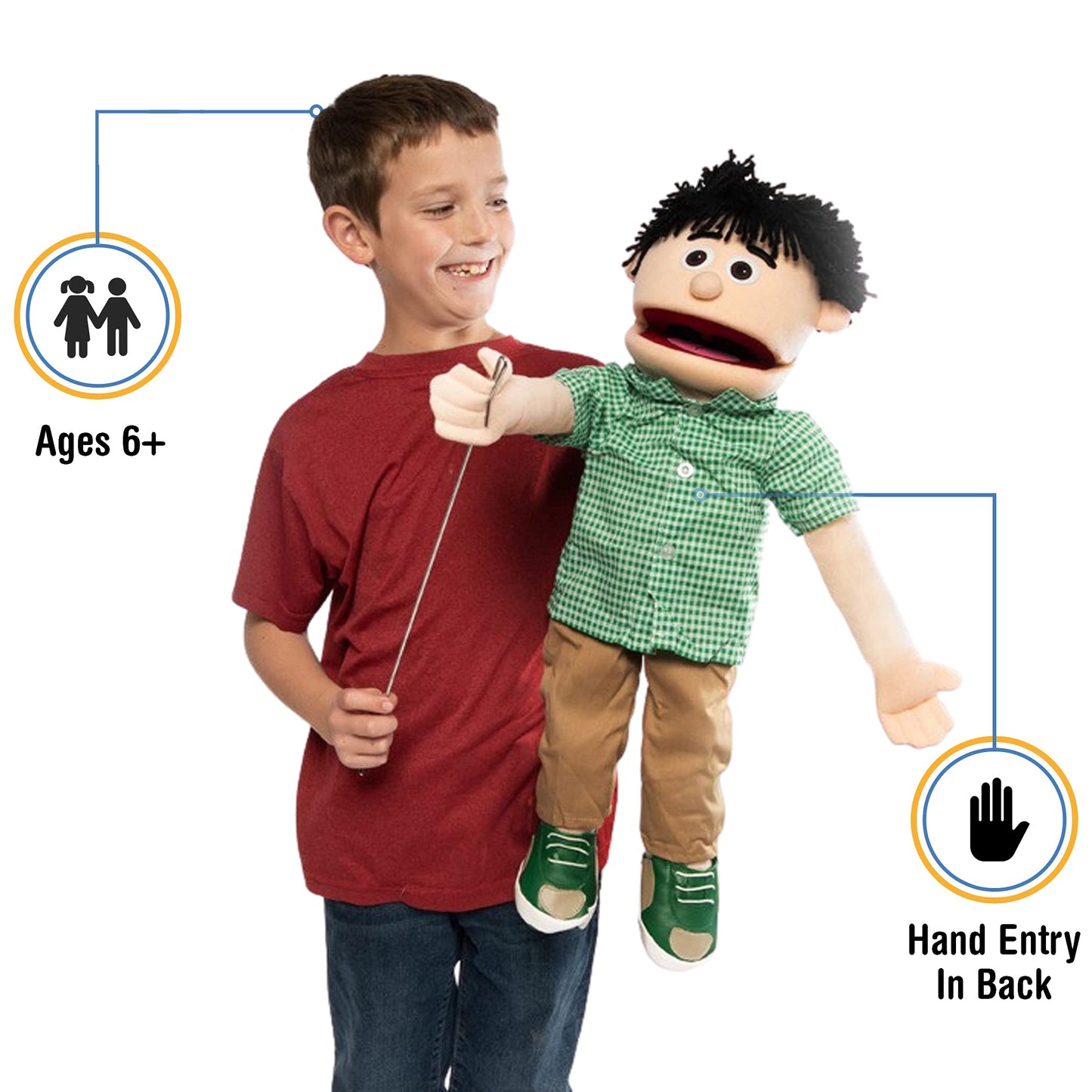 Silly Puppets Kenny Peach Boy 25-inch Full-Body Ventriloquist Puppet | Easy Mouth Movement