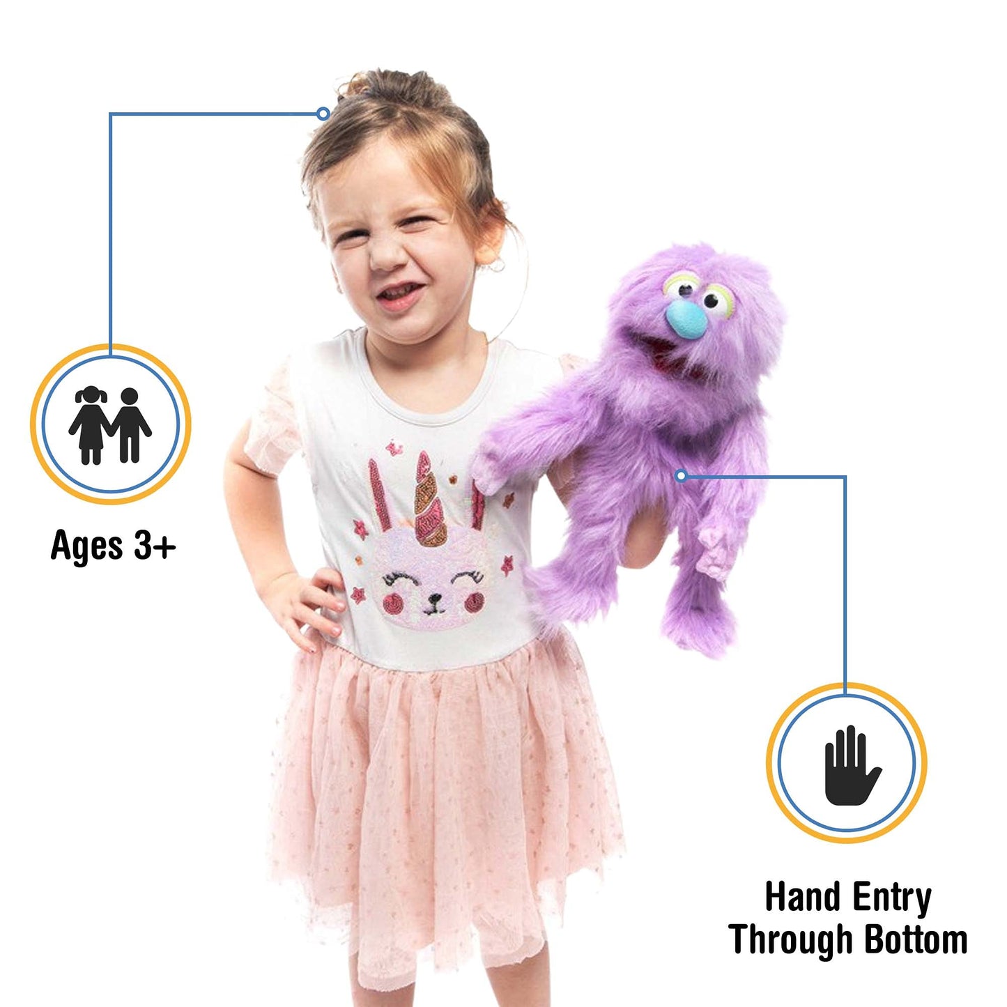 Silly Puppets 14" Purple Monster Hand Puppet – Movable Mouth & Arms