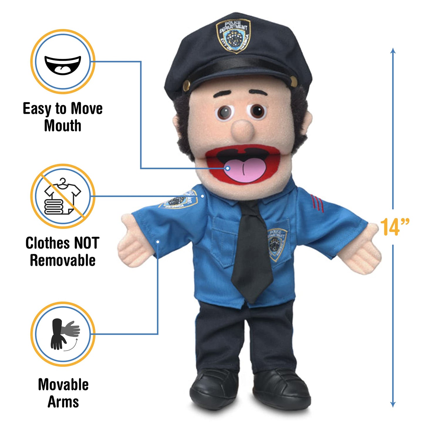 Silly Puppets 14-Inch Policeman Hand Puppet – Peach Male Character