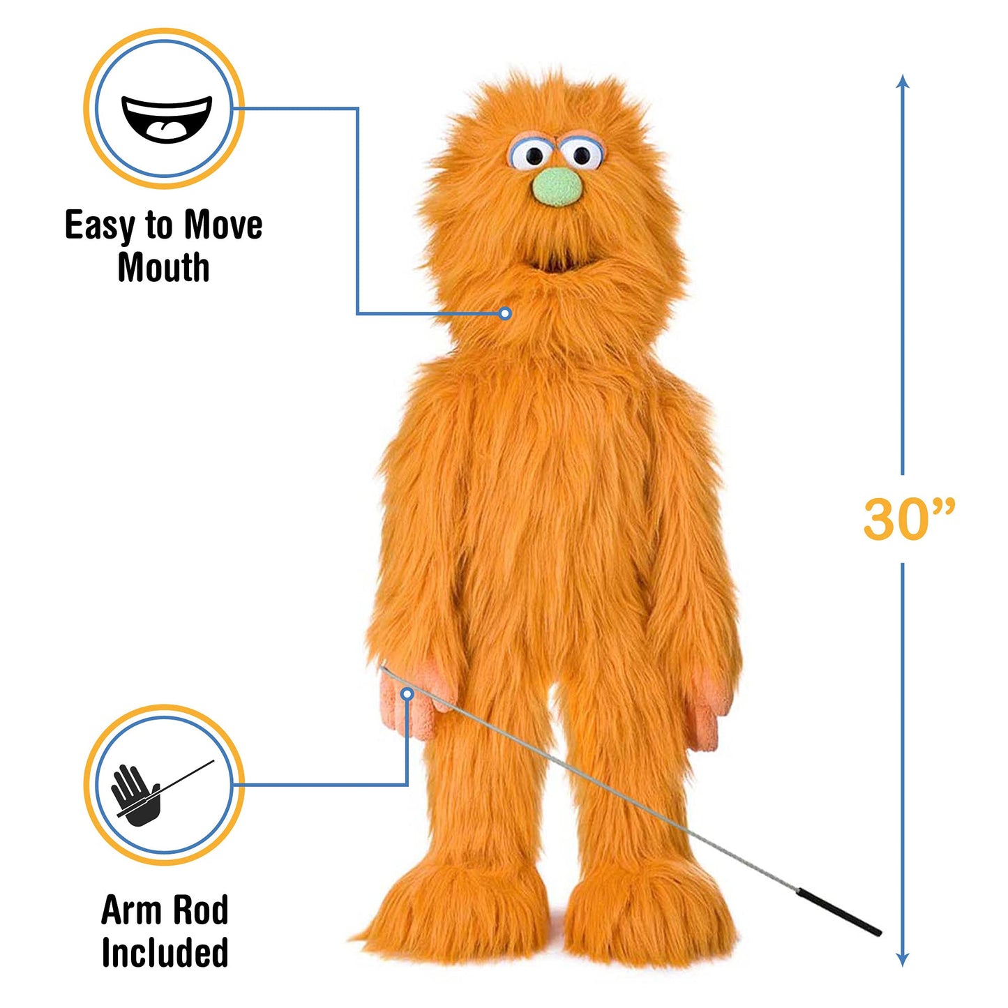 Silly Puppets 30-Inch Orange Monster Puppet, Full Body Ventriloquist Style Puppet