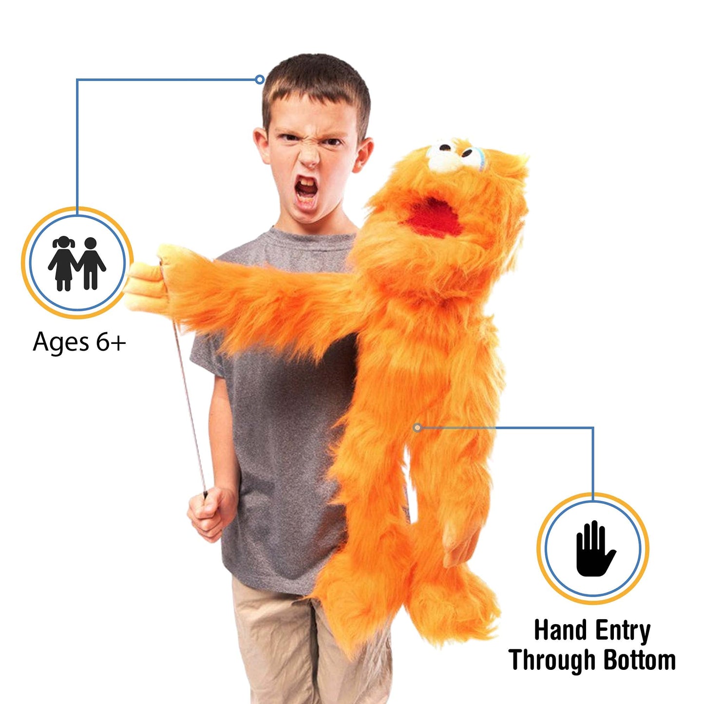 Silly Puppets 30-Inch Orange Monster Puppet, Full Body Ventriloquist Style Puppet