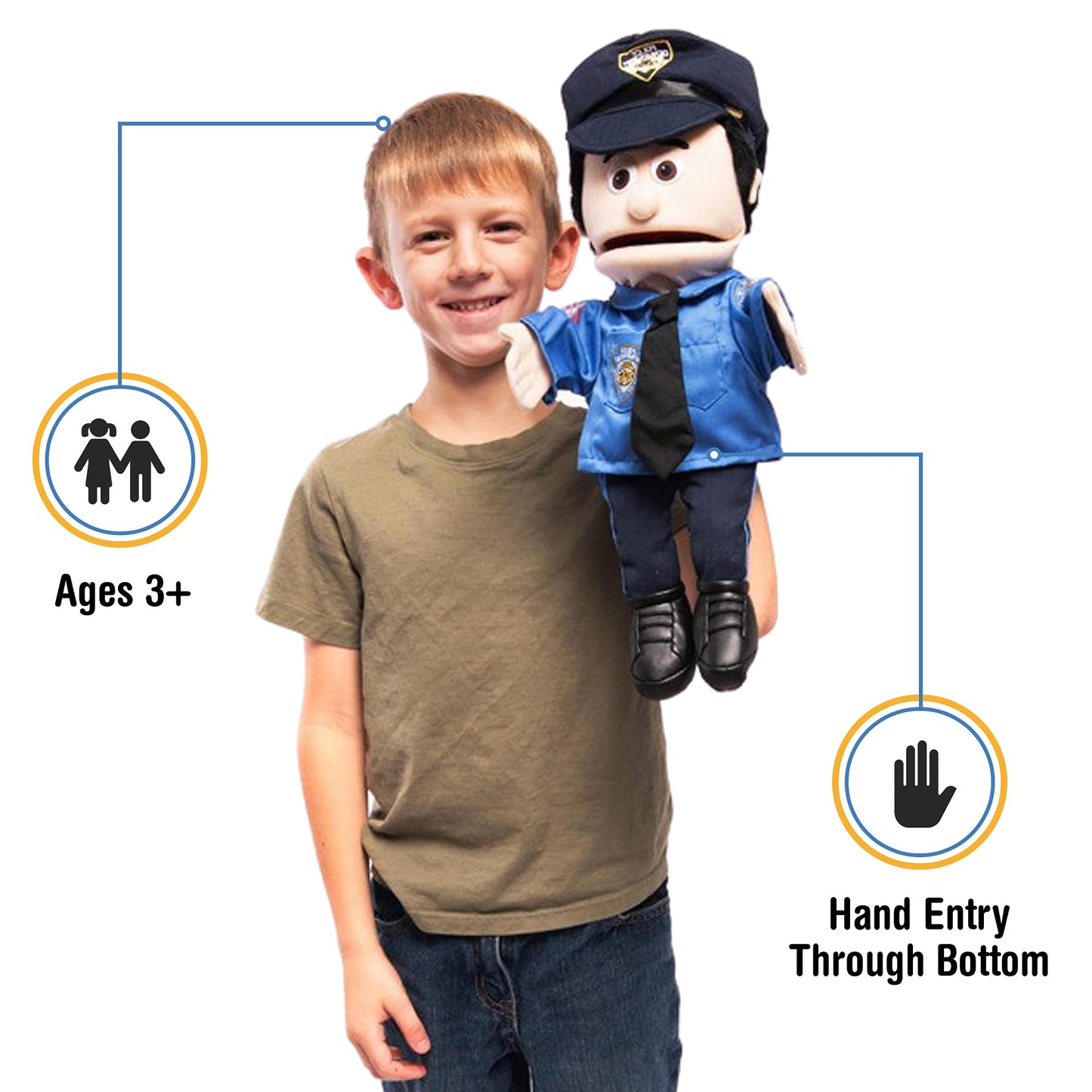 Silly Puppets 14-Inch Policeman Hand Puppet – Peach Male Character