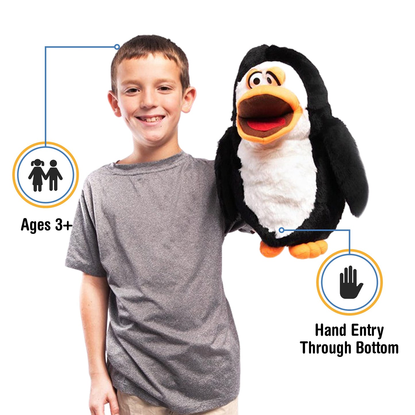 Silly Puppets 17-Inch Penguin Hand Puppet — Expressive, Soft Plush for Playful Storytelling