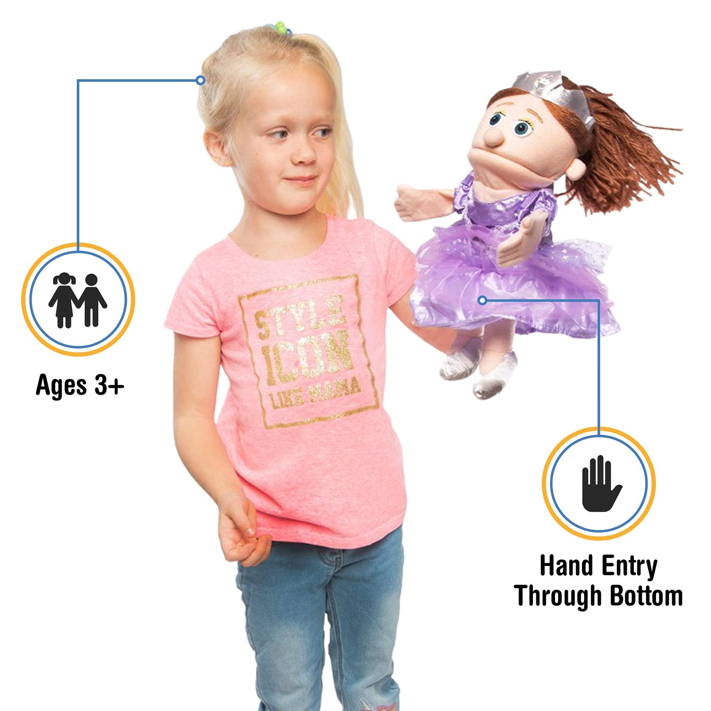 Silly Puppets 14-Inch Princess Peach Girl Hand Puppet | Creative Pretend Play