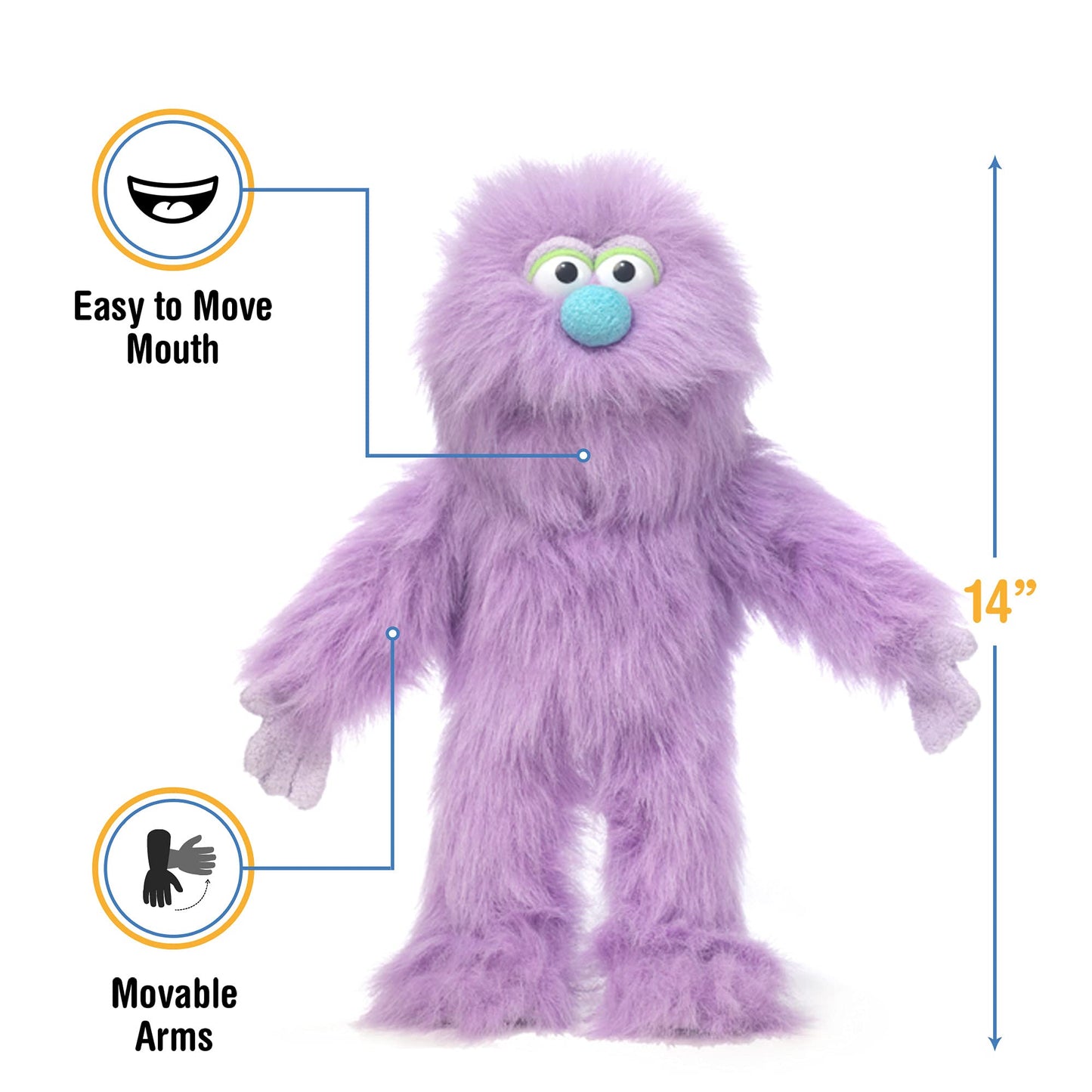 Silly Puppets 14" Purple Monster Hand Puppet – Movable Mouth & Arms