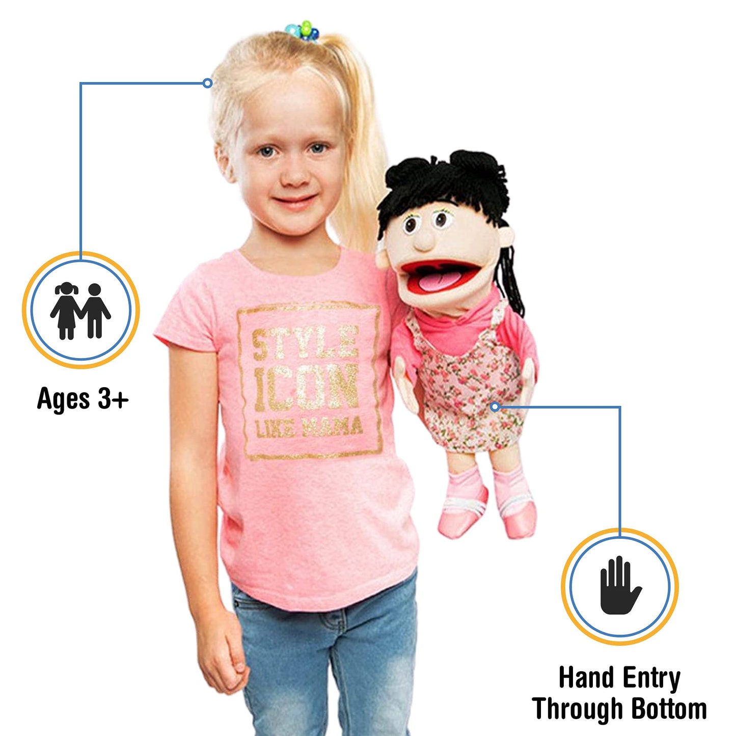 14-Inch Susie Peach Girl Hand Puppet by Silly Puppets | Expressive Pretend Play