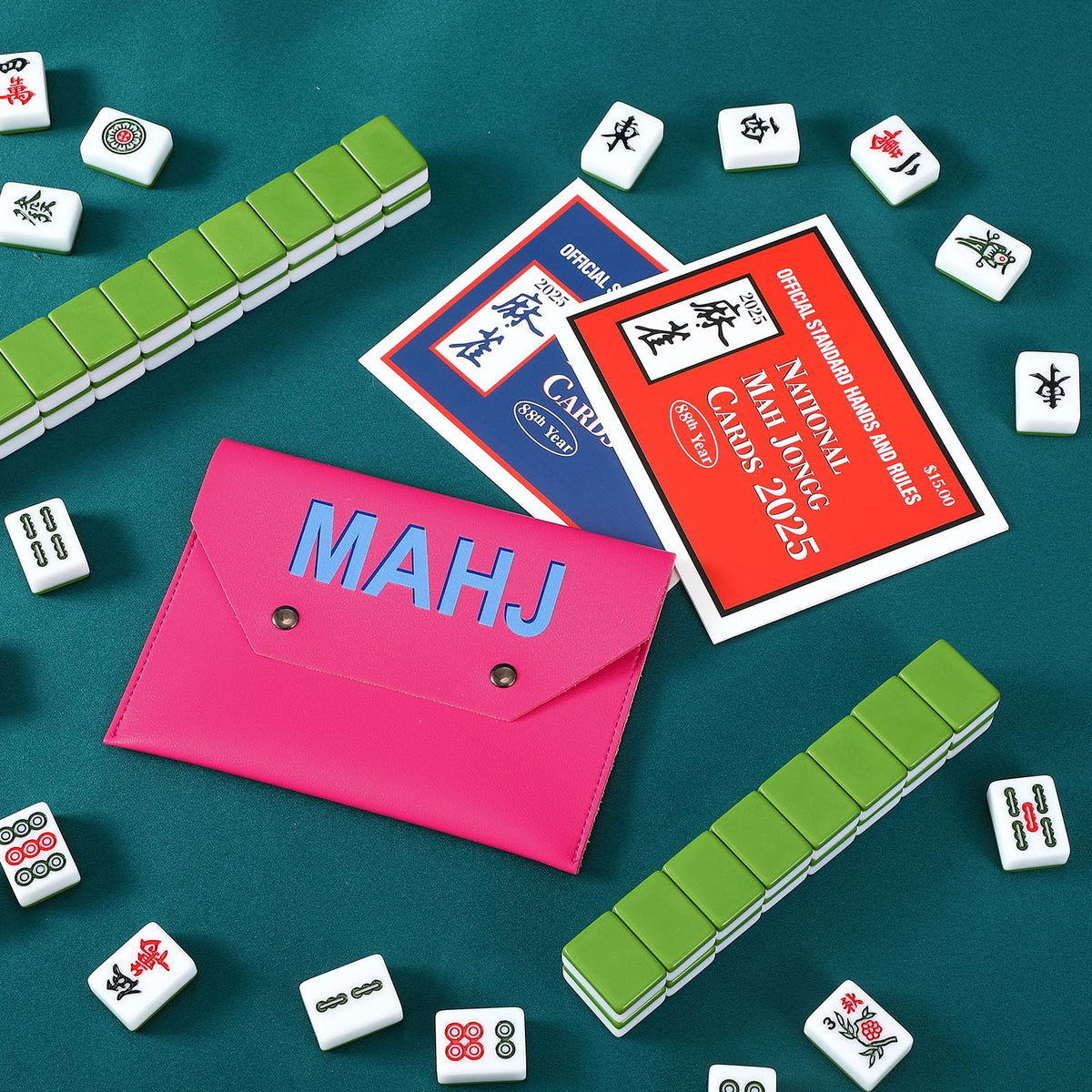 SilTriangle Leather Mahjong Card Clutch Holder – Hot Pink, 7x5 in | Secure Magnetic Closure