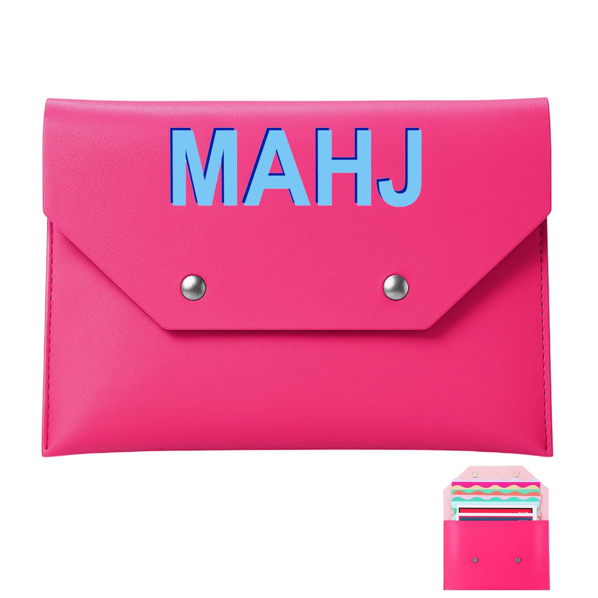 SilTriangle Leather Mahjong Card Clutch Holder – Hot Pink, 7x5 in | Secure Magnetic Closure