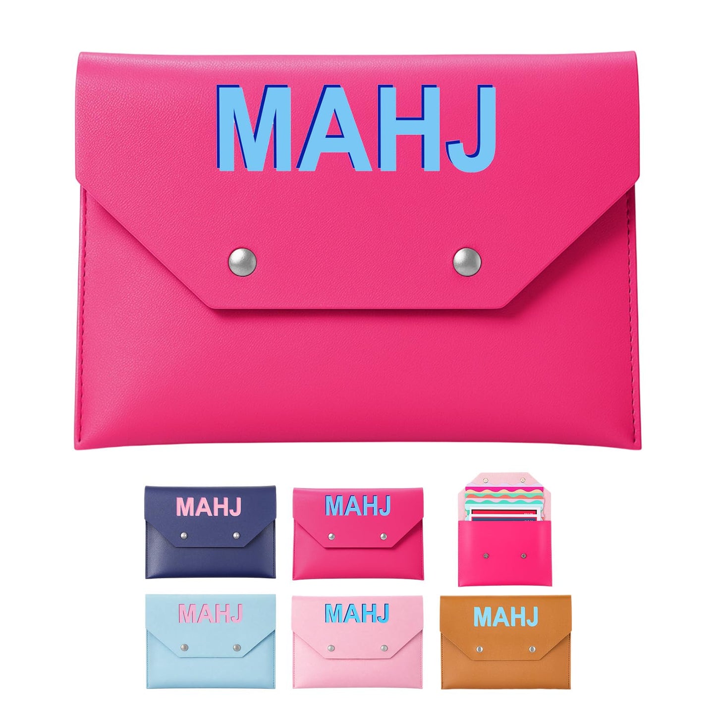 SilTriangle Leather Mahjong Card Clutch Holder – Hot Pink, 8x6 in