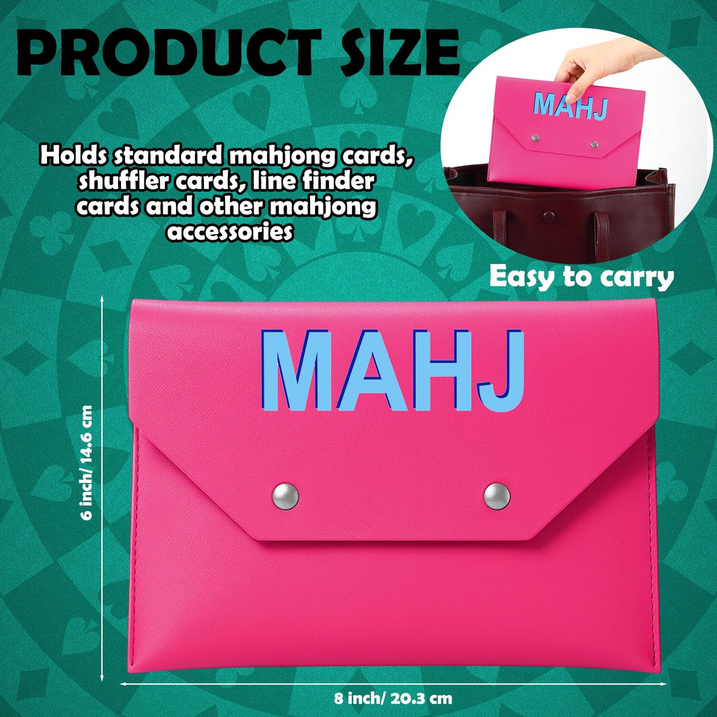 SilTriangle Leather Mahjong Card Clutch Holder – Hot Pink, 8x6 in