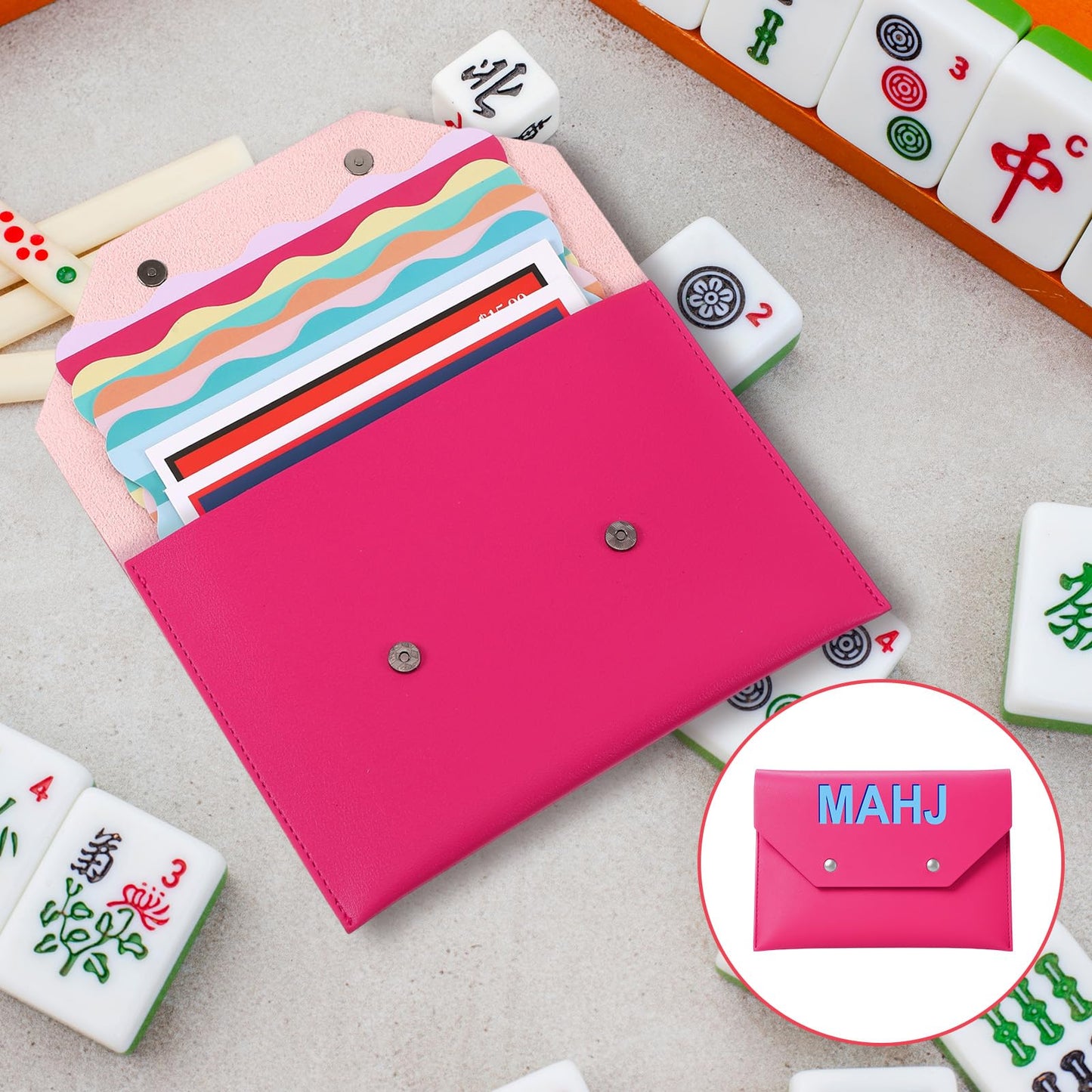 SilTriangle Leather Mahjong Card Clutch Holder – Hot Pink, 8x6 in
