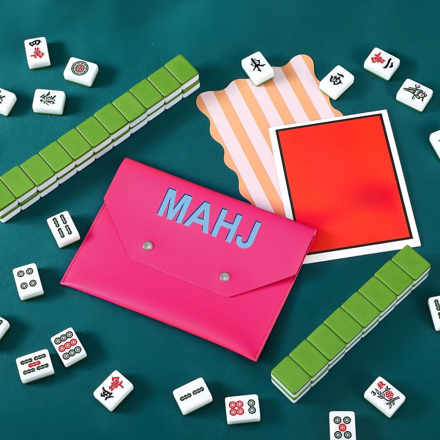 SilTriangle Leather Mahjong Card Clutch Holder – Hot Pink, 8x6 in