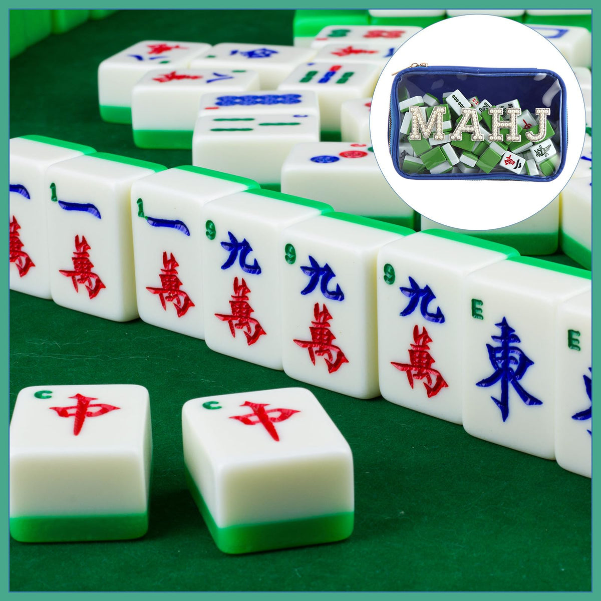 SilTriangle Empty Mahjong Tile Bag – Navy PVC Case, 166-Tile Capacity, Waterproof Zippered Storage