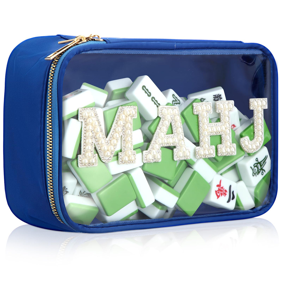 SilTriangle Empty Mahjong Tile Bag – Navy PVC Case, 166-Tile Capacity, Waterproof Zippered Storage