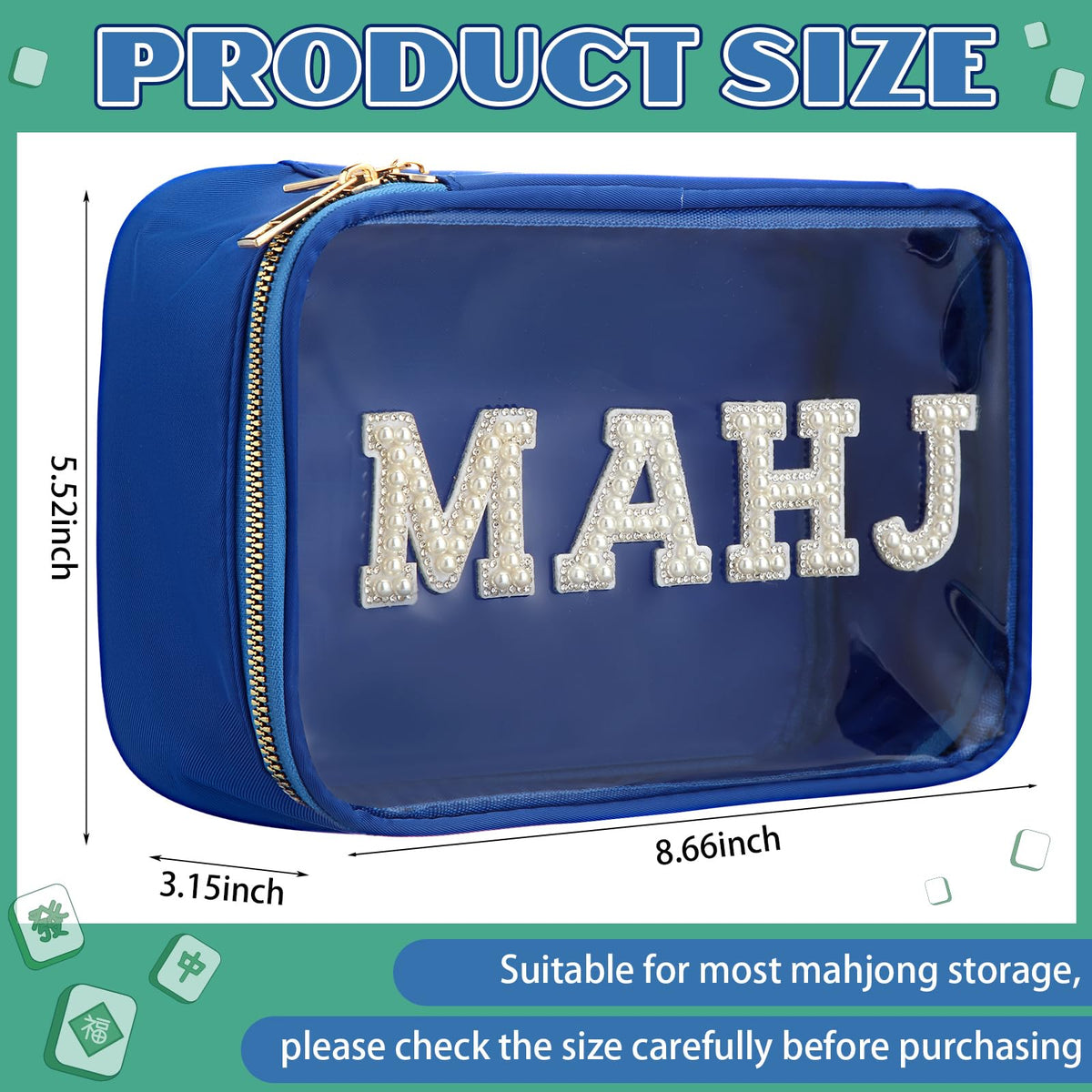 SilTriangle Empty Mahjong Tile Bag – Navy PVC Case, 166-Tile Capacity, Waterproof Zippered Storage