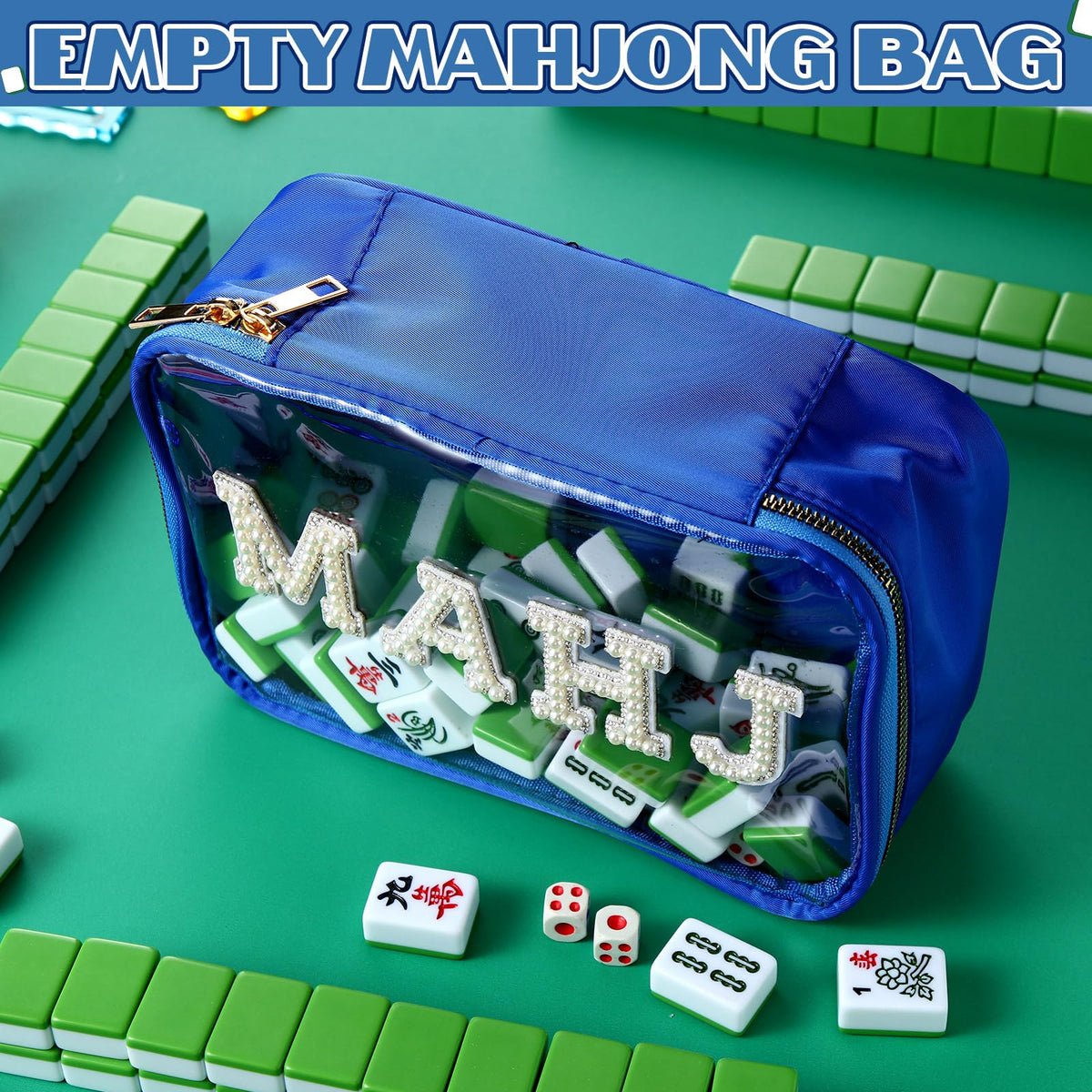 SilTriangle Empty Mahjong Tile Bag – Navy PVC Case, 166-Tile Capacity, Waterproof Zippered Storage