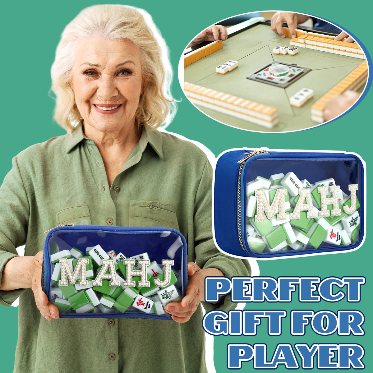 SilTriangle Empty Mahjong Tile Bag – Navy PVC Case, 166-Tile Capacity, Waterproof Zippered Storage