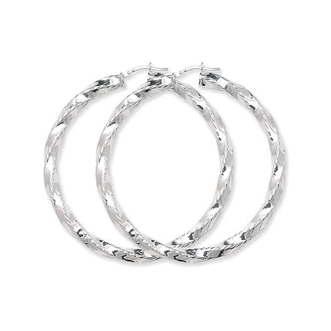 Acotis Silver Hoop Earrings Cut Twisted G5190
