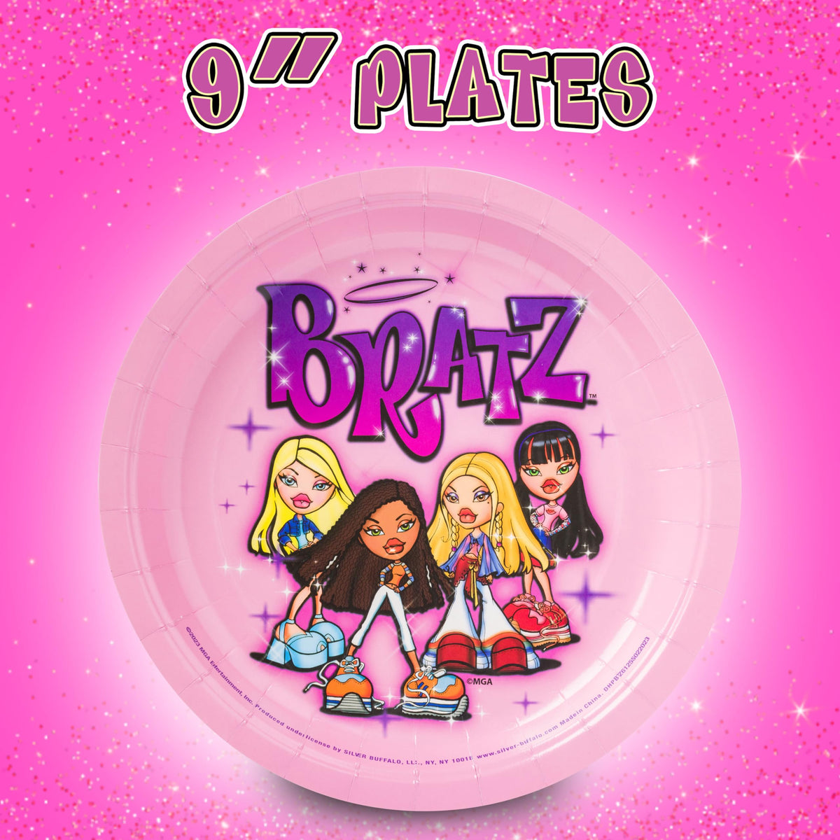 Silver Buffalo Bratz 32-Piece Party Plates & Napkins – Yasmin, Sasha, Jade & Cloe