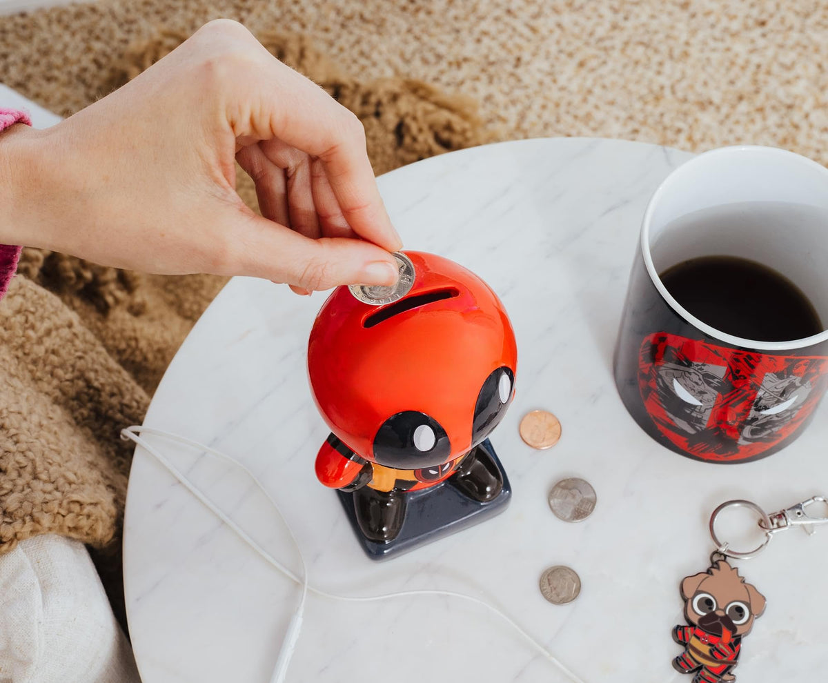 Silver Buffalo Deadpool Chibi Stance Small Ceramic Coin Bank | Officially Licensed