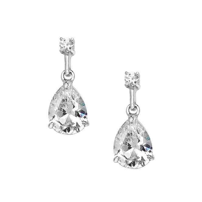 Acotis Silver Drop Earrings Double Zirconia Rhodium Plated G51150