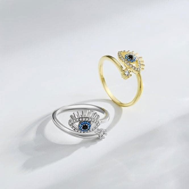 Silver Gold Plated Sparkling Zirconia Adjustable Blue Evil Eye Ring ERLR012