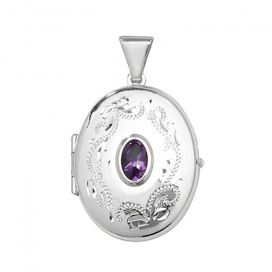 Acotis Silver Locket Heart Shaped Amethyst G6694