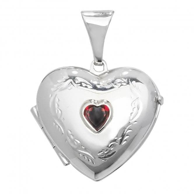 Acotis Silver Locket Heart Shaped Garnet G6902