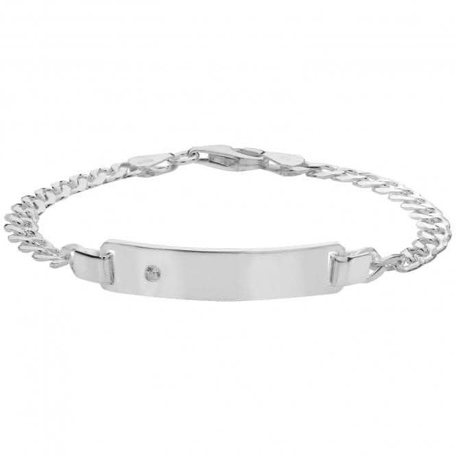 Acotis Silver Id Bracelet Curb Zirconia Set G2231