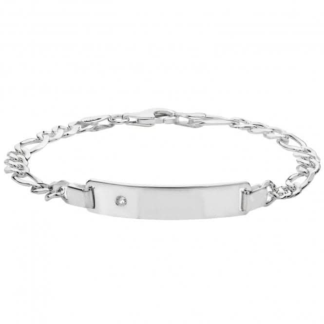 Acotis Silver Id Bracelet Figaro Zirconia Set G2232