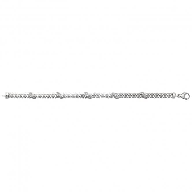 Acotis Silver Bracelet Rhodium Plated Mesh Zirconia Set G3197B