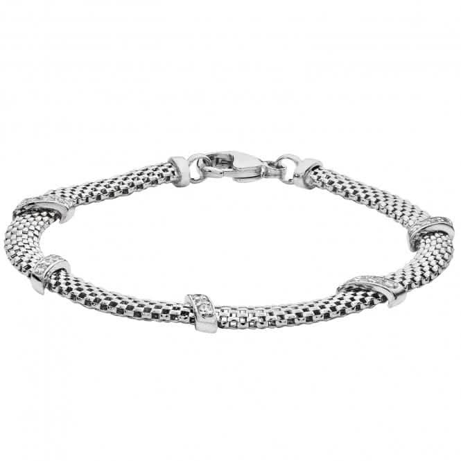 Acotis Silver Bracelet Rhodium Plated Mesh Zirconia Set G3197B