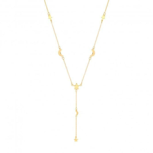 Acotis Silver Necklace Yel Gold Plated Moon&Star G3375GP