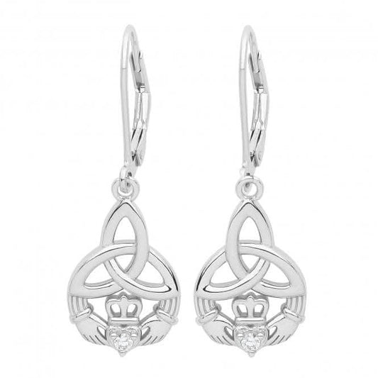 Acotis Silver Earrings Drops Rhodium Celtic Cladgh G51250