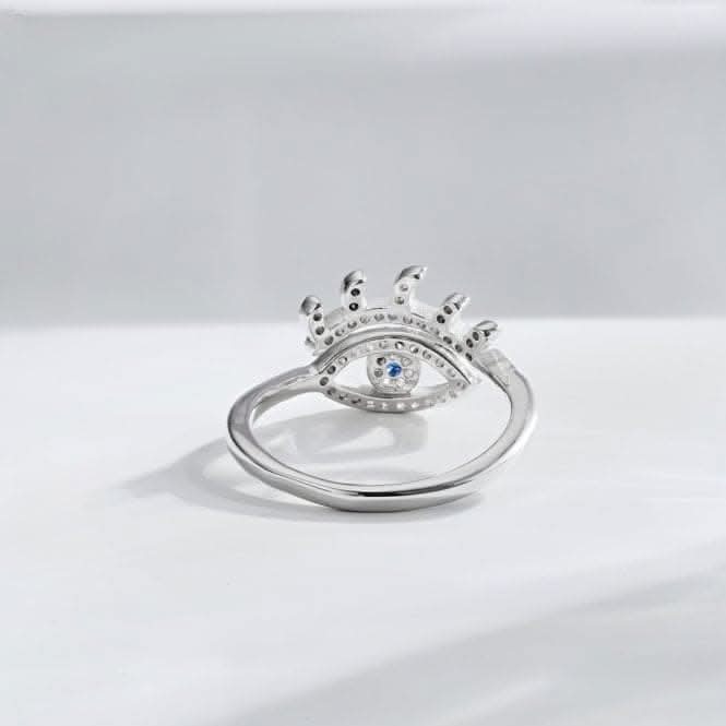 Silver Rhodium Plated Sparkling Zirconia Adjustable Evil Eye Ring ERLR014