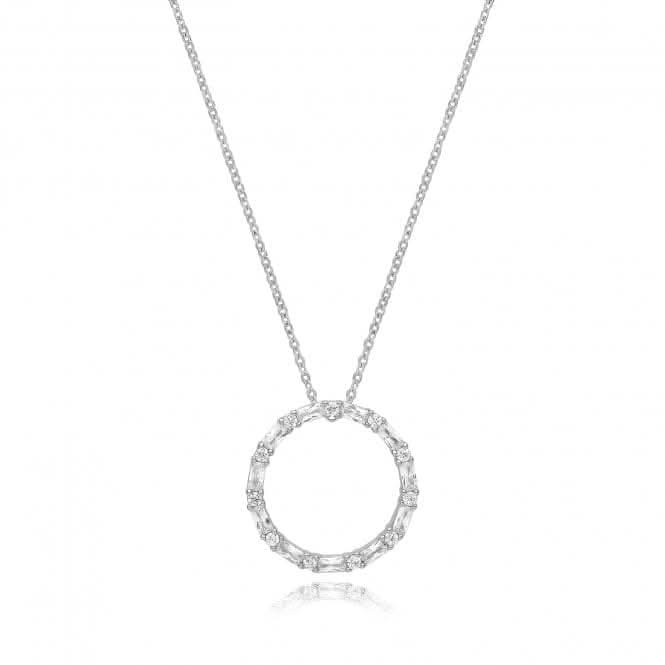 Acotis Silver Necklace Rhodium Plated Zirconia Circle G3397