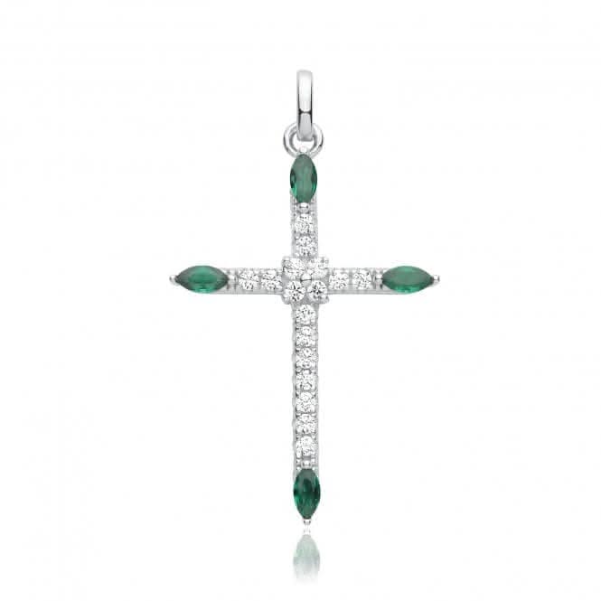 Acotis Silver Pendant Rhodium Plated Zirconia Cross Green G61130E