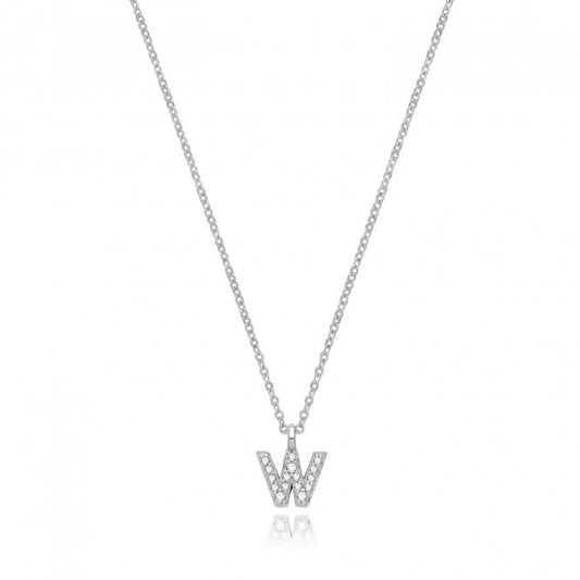 Acotis Silver Necklace Rhodium Plated Zirconia Initial G3395/W
